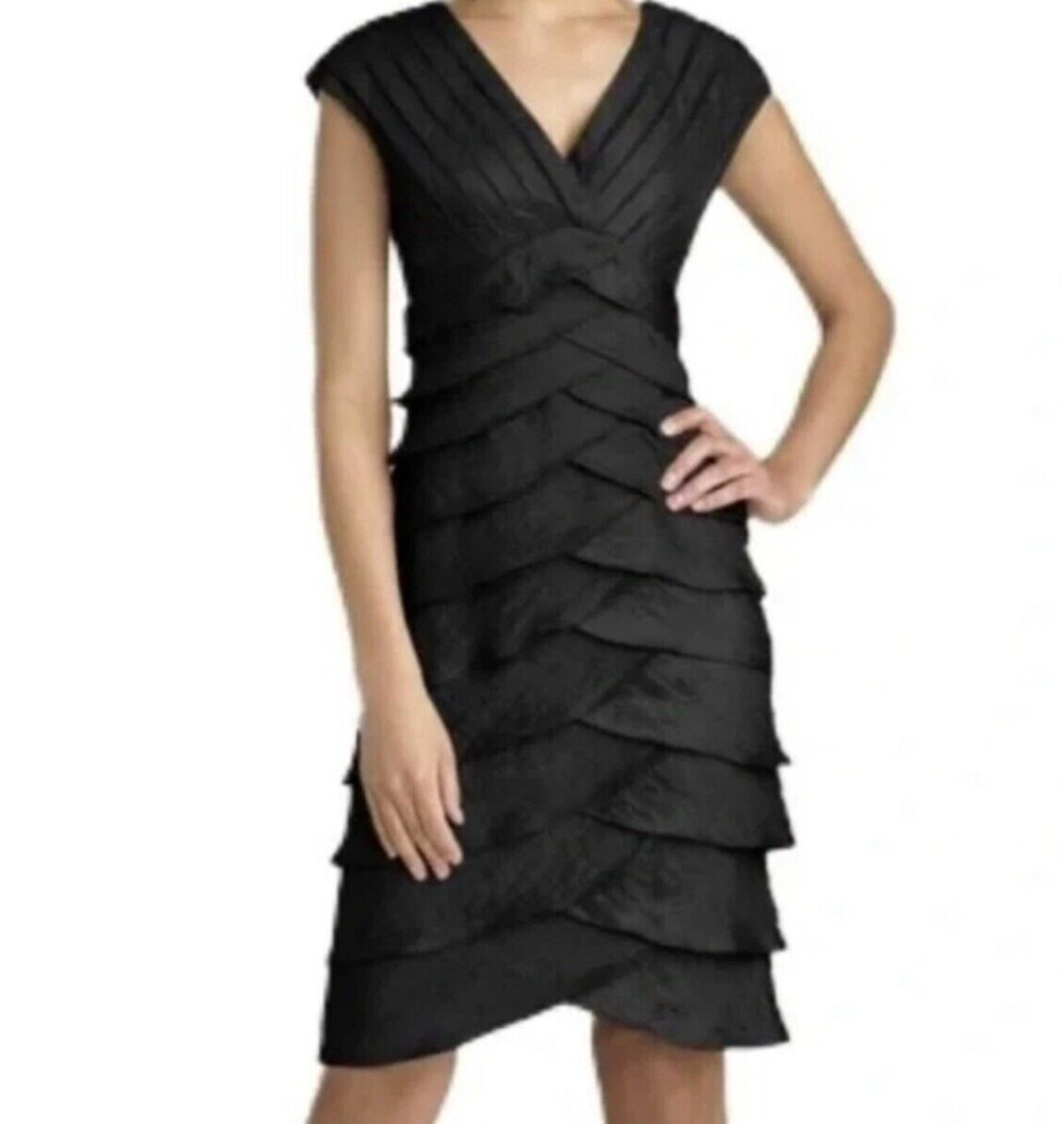 Adrianna Papell Dress Women's Size 4 Black Tiered Ruffles Cruise Wedding Guest